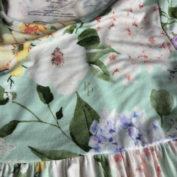 Posh Peanut Girls Short Sleeve Twirl Dress 6T Pale Green Floral READ FLAW - Picture 6 of 10